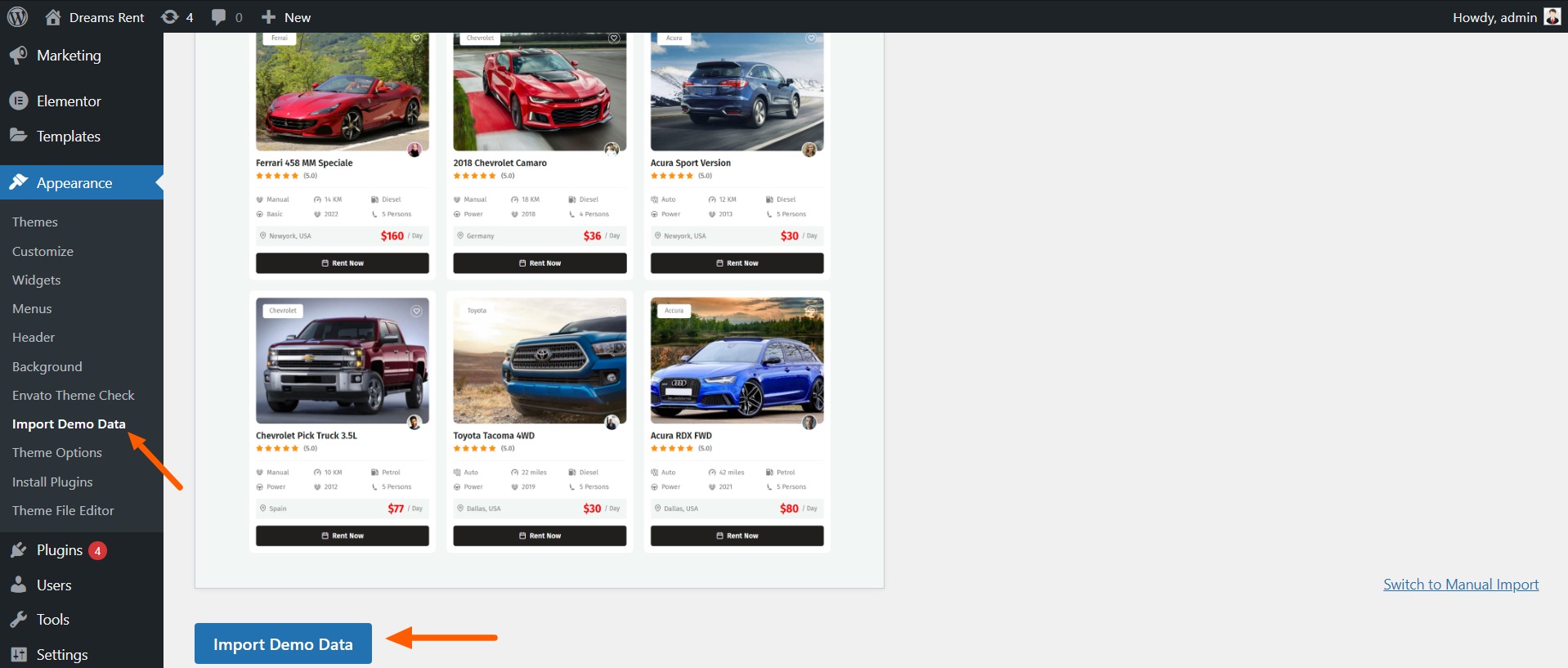 One Click Demo Import plugin activation screen