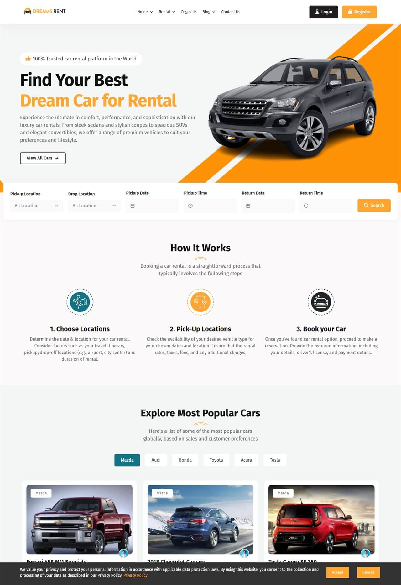 Car Rental homepage demo
