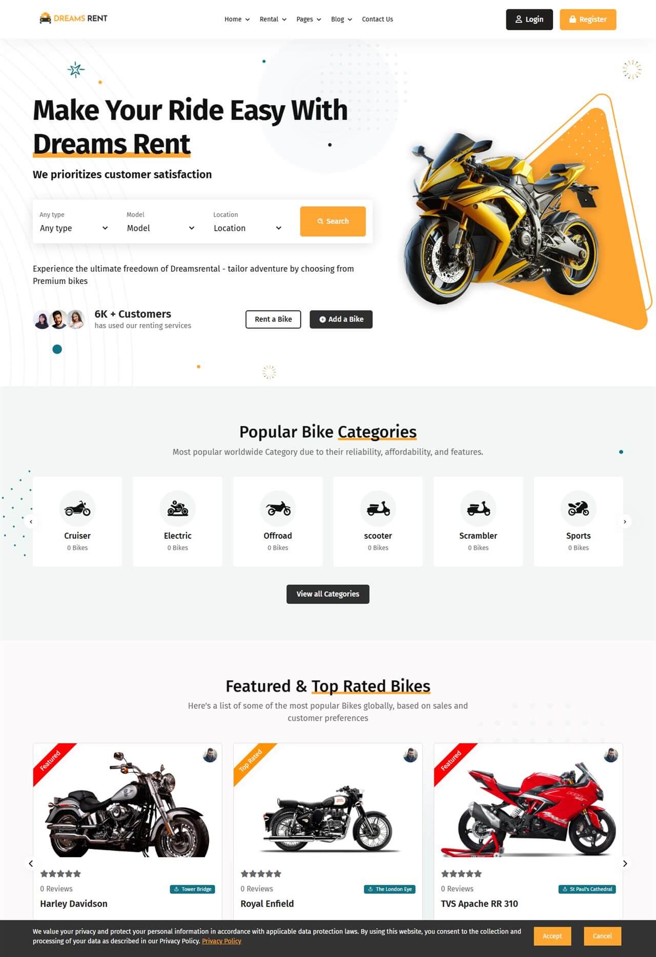 Bike Rental homepage demo